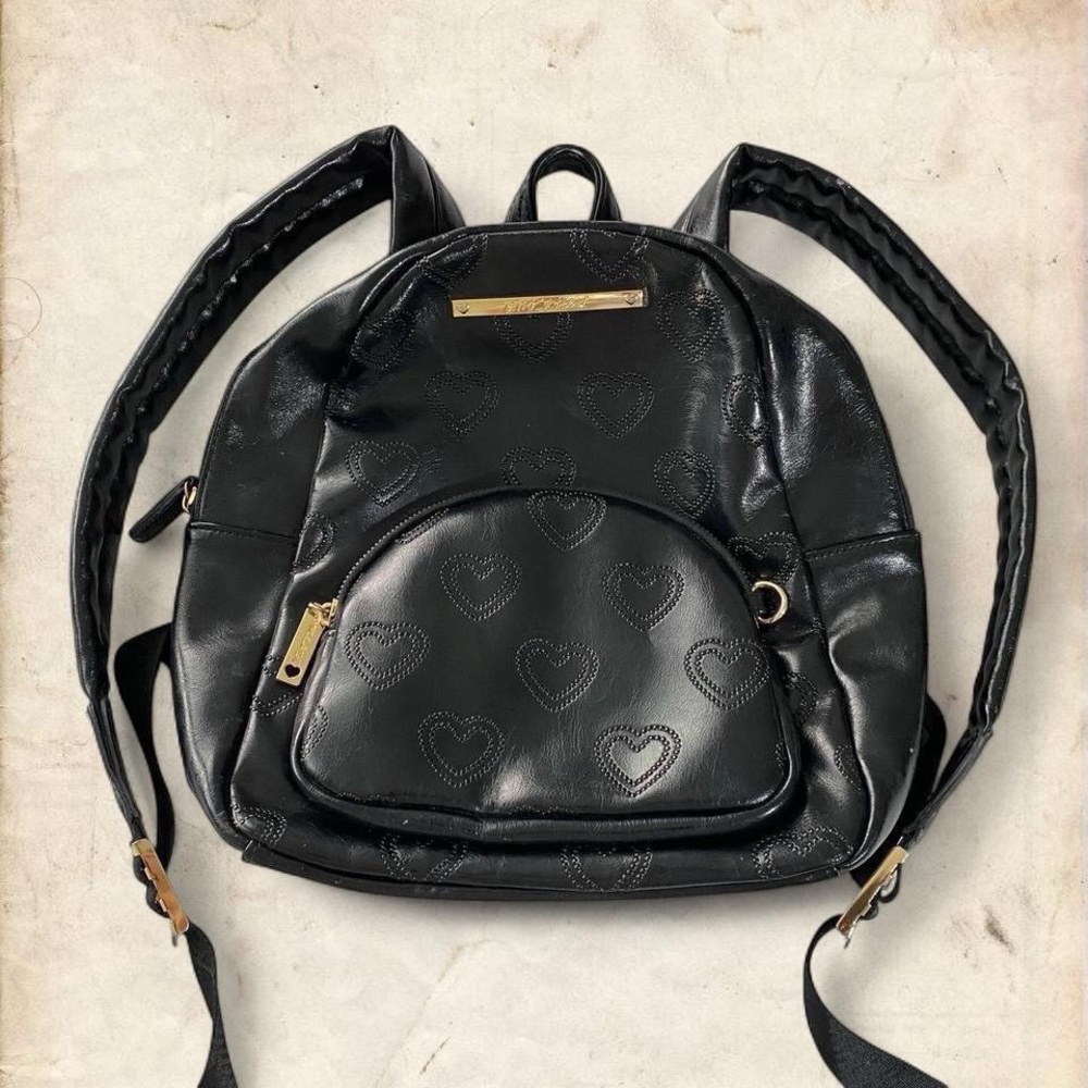 Betsey Johnson Black Heart Embossed Backpack